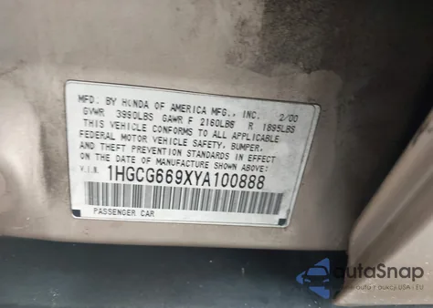 2000 Honda Accord 2.3 Se from USA, damaged, VIN 1HGCG669XYA100888